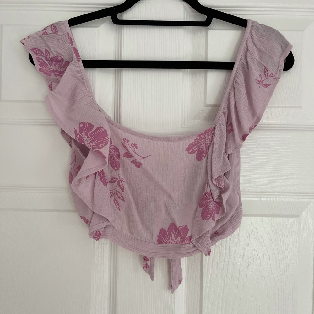 Pink and purple flutter floral crop top